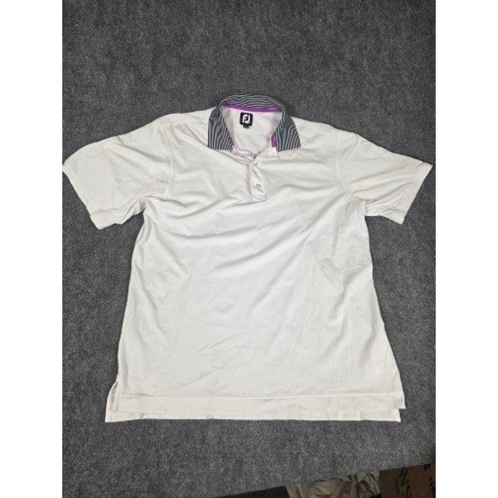 FootJoy Golf Polo Shirt Mens XL White Striped Knit Collar Short‎ Sleeve Athletic